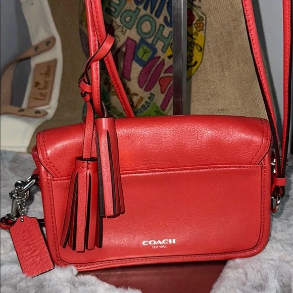 Coach Red Leather Crossbody Bag with Silver Hardware